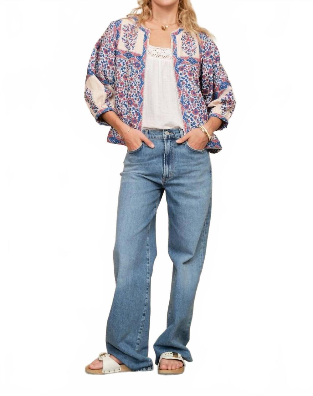 NEW M.A.B.E. cotton floral gauze jacket in blue pink